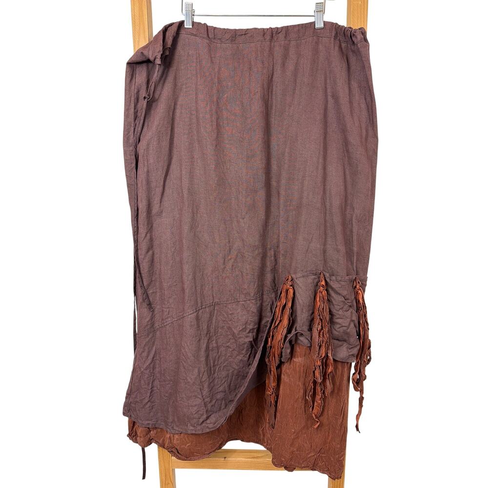 Cynthia Ashby Brown Rust Silk Blend Lining Ribbons Linen Pants Size XL